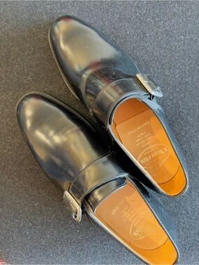 Church's Black Leather Single Monk Strap Loafers with Silver Buckles